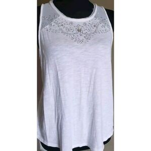 Abercrombie Tank Sz Medium Button Back Lace Top Jewels White Flowy Beautiful EUC